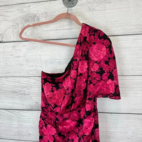 Do+Be Women's Pink & Black Floral One Shoulder Midi Dress Size Small - Picture 2 of 10